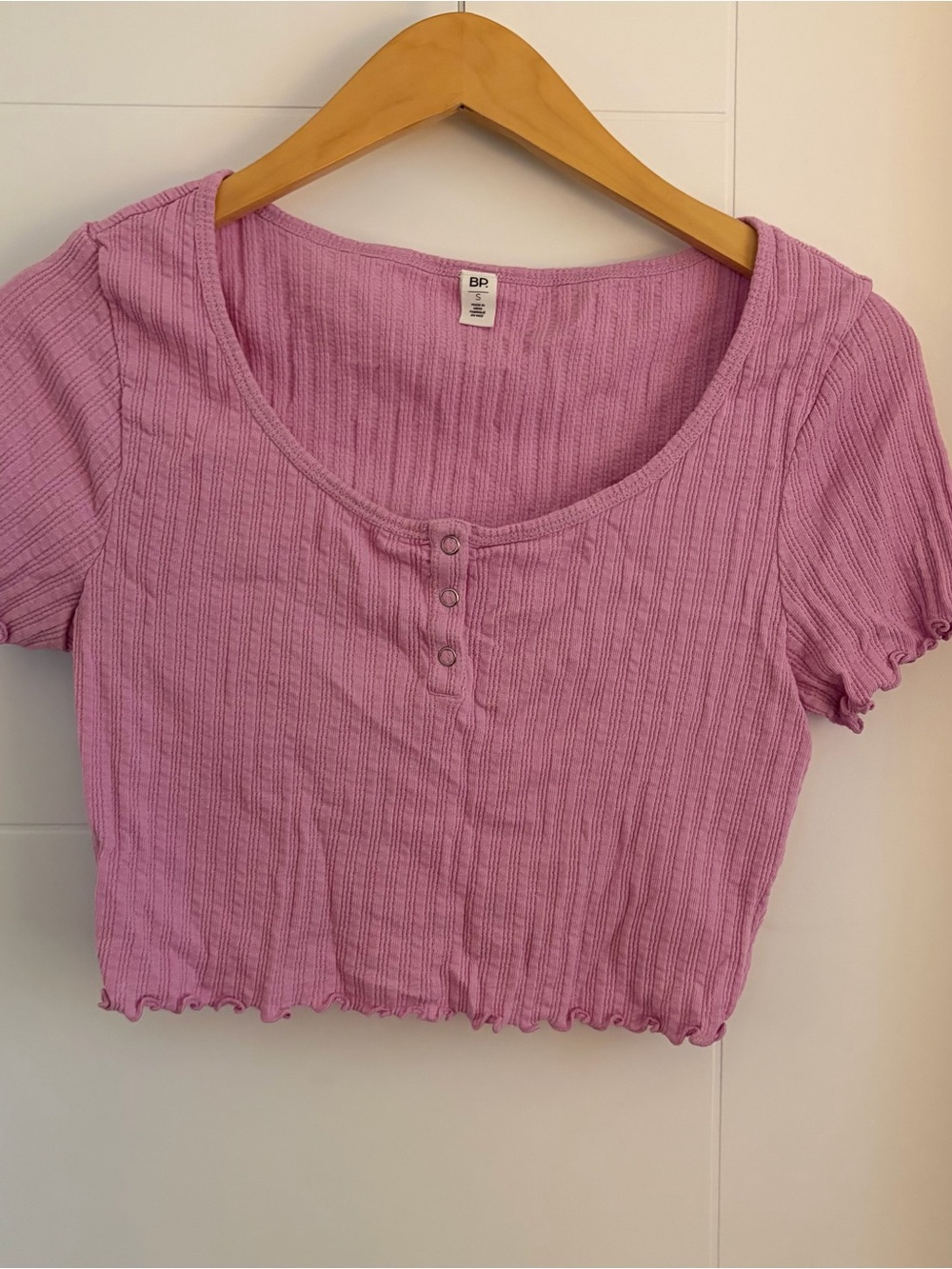 BP Pink Ribbed Scoop Neck Crop Top